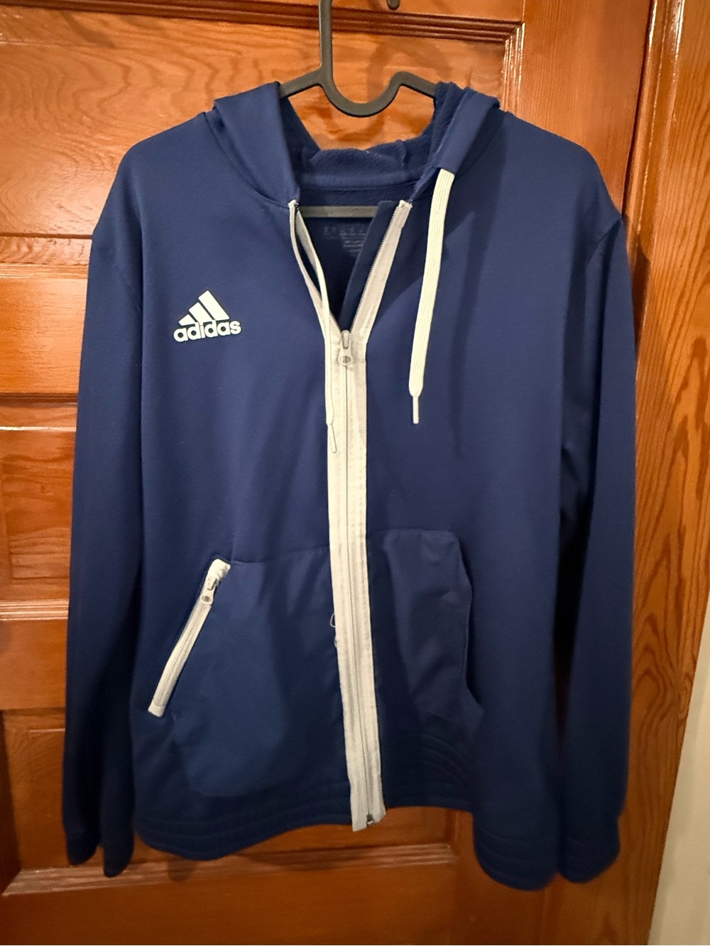 Adidas Navy Blue Full-Zip Hoodie with White Accents